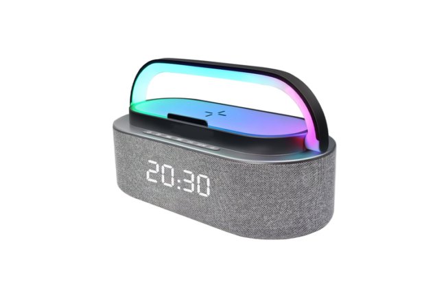 Altoparlante Bluetooth S305 - Ascolto Musicale, Orologio, Ricarica Rapida 15W, Audio Surround 360°, LED RGB, Decorazione per Camera da Letto e Studio