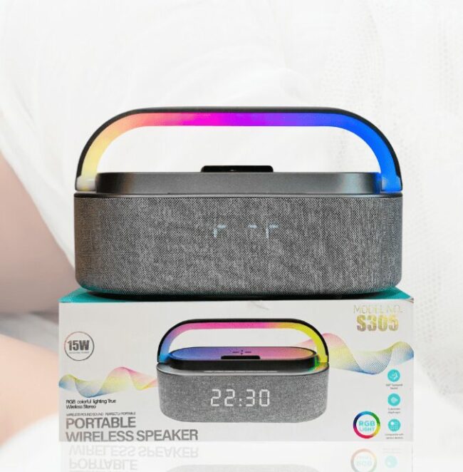 Altoparlante Bluetooth S305 - Ascolto Musicale, Orologio, Ricarica Rapida 15W, Audio Surround 360°, LED RGB, Decorazione per Camera da Letto e Studio - Image 2