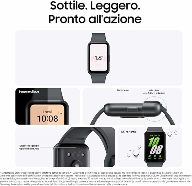 Samsung Galaxy Fit3 fitness band, batteria a lunga durata, rilevamento cadute/SOS, barometro, IP68, monitoraggio sonno, oltre 100 esercizi, gestione notifiche/musica, Gray [Versione italiana] - Image 2