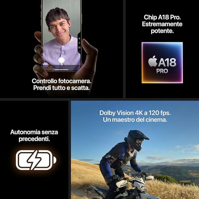 Apple iPhone 16 Pro Max 256 GB: Telefono 5G con Controllo fotocamera, Dolby Vision 4K a 120 fps e un’autonomia senza precedenti. Compatibile con AirPods; Titanio naturale - Image 6