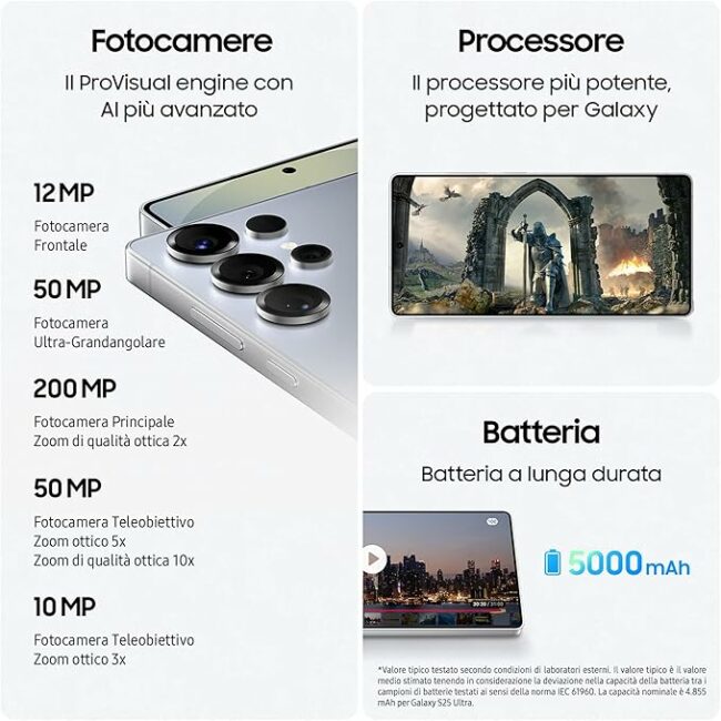 Samsung Galaxy S25 Ultra Smartphone AI, 3 anni di Garanzia del produttore, Display 6.9'' QHD+ Dynamic AMOLED 2X, Fotocamera 200MP, RAM 12GB, 512GB, 5.000 mAh, Titanium Silverblue - Image 5